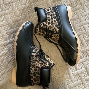 Gypsy Jazz black and leopard duck boots. New. Size 8